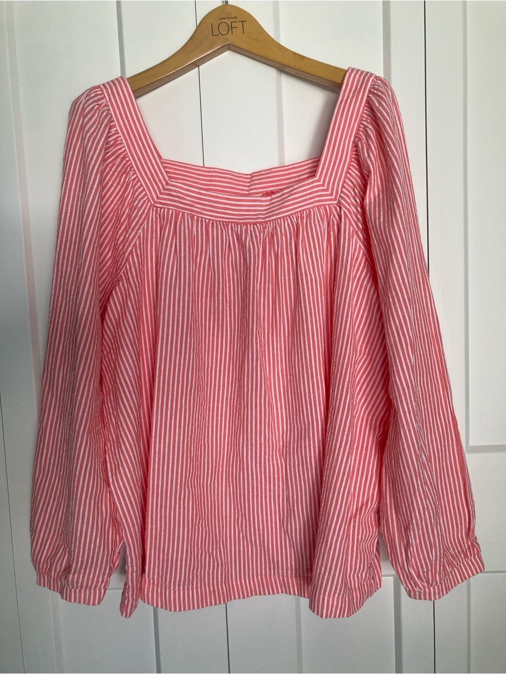 Terra Sky 1X Coral Striped Square-Neck Peasant Blouse